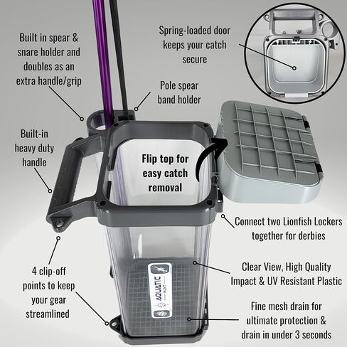 Aquatic Hunt The Lionfish Locker - التعامل بأمان مع أسماك الأسد وجراد البحر وسرطان البحر وتاج الشوك والمزيد (جلد القرش (رمادي)، خزانة سمكة الأسد مقاس 15 بوصة) in Kuwait