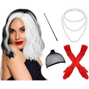 زي Cizoe Cruella Deville الإكسسوارات النسائية، زي قفازات الهالوين الأحمر، قلادة، سوار لإكسسوارات العشرينيات من القرن الماضي (مجموعة قفازات A) in Kuwait