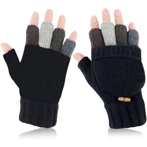 Akayboya Winter Warm Knitted Fingerless Gloves Convertible Wool Gloves with Mittens Cover for Women and Men in Saudi Arabia