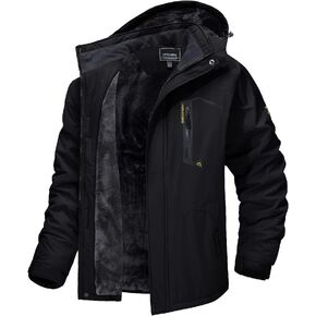 TACVASEN Men's Skiing Jacket with Hood Waterproof Hiking Fishing Travel Fleece Jacket Parka Raincoat