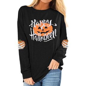 تي شيرت Happy Halloween على شكل وجه اليقطين قميص نسائي طويل الأكمام للخريف على شكل يقطين للهالوين راجلان بيسبول تي شيرت علوي in Saudi Arabia
