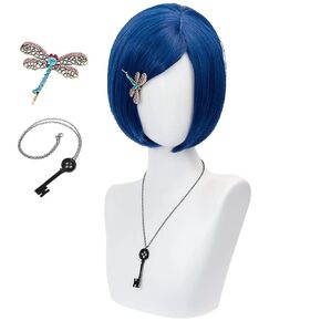 FALAMKA Light Blue Wigs with Bangs for Women Short Bob Wig Cosplay Costume Halloween (Adult light blue)