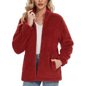 MAGCOMSEN Women Sherpa Jacket Full Zip Fuzzy Teddy Coat with Pockets Fleece Lined Warm Winter Casual Outfits