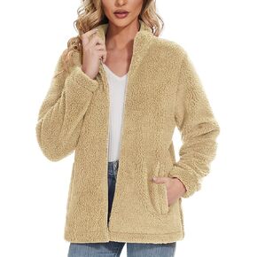 MAGCOMSEN Women Sherpa Jacket Full Zip Fuzzy Teddy Coat with Pockets Fleece Lined Warm Winter Casual Outfits in Kuwait