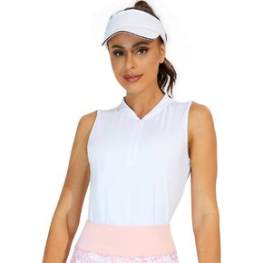 M MOTEEPI Golf Shirts Women Sleeveless Tennis Polo Shirts Collared Zip Up Tank Tops Golf Clothes Summer