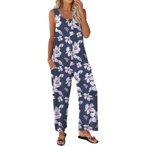 Ekouaer Womens Onesies Pajamas Scoop Neck Tank Jumpsuits Casual Wide Leg Loose Rompers with Pockets