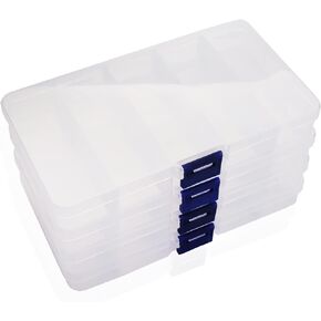 صناديق تنظيم المجوهرات من BOBDEFU للأقراط والمعلقات والخواتم ومطبخ المكياج، صندوق مجوهرات بلاستيكي شفاف مع صينية صغيرة قابلة للإزالة (15 شبكة، 4 عبوات) in Kuwait