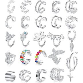 JeryWe 24 Pcs Gold Ear Cuffs for Women Non Piercing Adjustable Ear Cuff Earrings Clip On Cartilage Helix Wrap Ear Jewelry Set