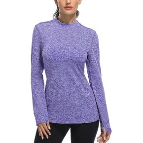 Fulbelle Womens Thermal Fleece Mock Neck Long Sleeve Running Shirts, Thumbholes Cold Weather Base Layer