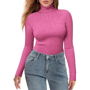 Womens Turtleneck Tops Long Sleeve Ribbed Knit Slim Fitted Thermal Underscrubs Basic Layering T-Shirt
