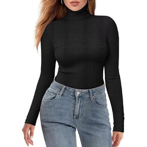 Womens Turtleneck Tops Long Sleeve Ribbed Knit Slim Fitted Thermal Underscrubs Basic Layering T-Shirt