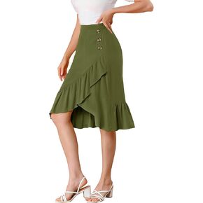 Allegra K Women's 2023 High Waisted Button Decor Asymmetrical Ruffle Hem Skirt