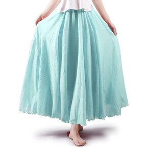 ASHER FASHION Women's Bohemian Style Elastic Waist Band Cotton Linen Long Maxi Skirt Dress Waist 23.0"-35.0"