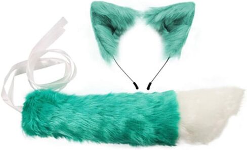 COSYEARS Handmade Fox Wolf Ears Headband and Faux Fur Tail for Halloween Party Costume Accessories in Kuwait