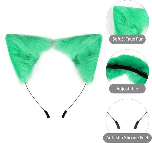 COSYEARS Handmade Fox Wolf Ears Headband and Faux Fur Tail for Halloween Party Costume Accessories in Kuwait