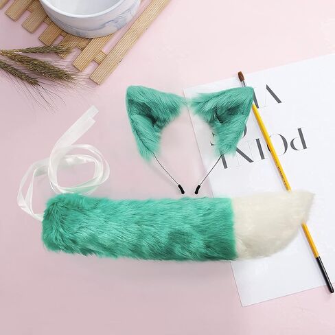 COSYEARS Handmade Fox Wolf Ears Headband and Faux Fur Tail for Halloween Party Costume Accessories in Kuwait