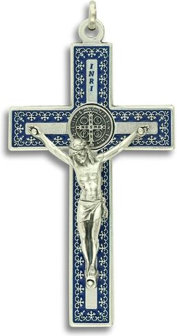 St St. Benedict Crucifix Necklace 3" Pendant Cross Medal Blue Enamel Gift Boxed W. Cord & Card in Saudi Arabia