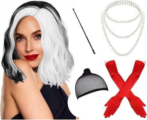 Cizoe Cruella Deville Costume Women Accessories,Halloween Red Gloves Costume,Necklace,Bracelet for 1920s Accessories(A-Gloves set) in Saudi Arabia