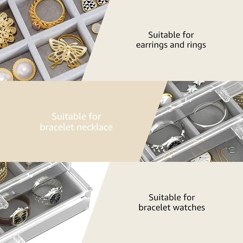منظم مجوهرات هارمون وانديير الأكريليك، صندوق مجوهرات شفاف مع 5 أدراج، حافظة عرض منظم لتخزين الأقراط الشفافة للنساء والفتيات، رمادي in Kuwait
