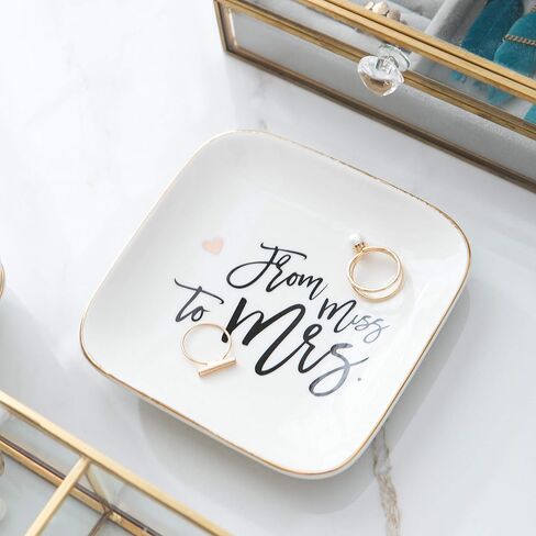 تينفوري هدايا الحب لها خاتم حامل مجوهرات طبق الحلية صينية الصحن لوحة السيراميك مس تو السيدة - منظم المجوهرات طبق ديكور المنزل لعيد الميلاد الزفاف عيد الأم عيد الميلاد إلخ. in Kuwait