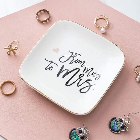 تينفوري هدايا الحب لها خاتم حامل مجوهرات طبق الحلية صينية الصحن لوحة السيراميك مس تو السيدة - منظم المجوهرات طبق ديكور المنزل لعيد الميلاد الزفاف عيد الأم عيد الميلاد إلخ. in Kuwait