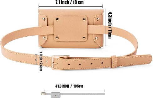 D.LerBung 2 Pieces Womens Fanny Pack Leather Belt with Removable Belt Waist Pouch Fashion Belt Bags Black and Khaki in Kuwait