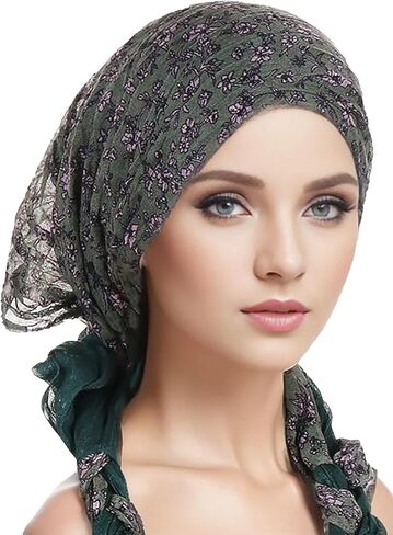 2 In 1 Floral Boho Headwear Hijab Scarf for Travel Soft Cotton Hemp Crepe Crinkled Head Wrap Turban for Woman in Kuwait