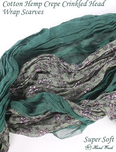 2 In 1 Floral Boho Headwear Hijab Scarf for Travel Soft Cotton Hemp Crepe Crinkled Head Wrap Turban for Woman in Kuwait