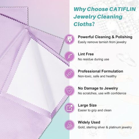 CATIFLIN 3 Pack Silver Polishing Cloth - Large 10" x 12" Purple Jewelry Cleaner for Gold, Sterling Silver, Platinum & Brass - Double Sided Tarnish Remover Wipes for Rings, Watches & Coins (Purple) in Kuwait