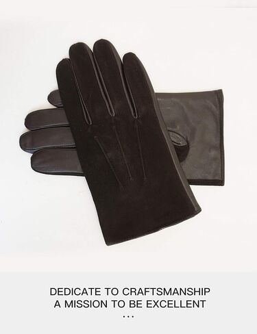 قفازات شتوية من جلد الخراف من ييسيفين للرجال من الجلد السويدي بشاشة لمس مبطنة بالفرو, أسود in Kuwait