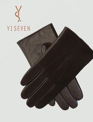 قفازات شتوية من جلد الخراف من ييسيفين للرجال من الجلد السويدي بشاشة لمس مبطنة بالفرو, أسود in Kuwait