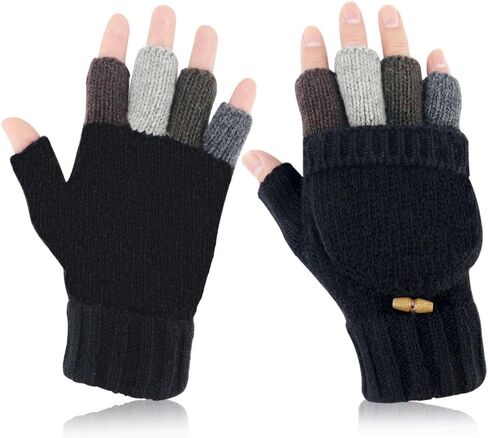 Akayboya Winter Warm Knitted Fingerless Gloves Convertible Wool Gloves with Mittens Cover for Women and Men in Saudi Arabia