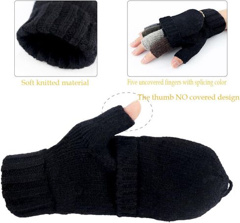 Akayboya Winter Warm Knitted Fingerless Gloves Convertible Wool Gloves with Mittens Cover for Women and Men in Saudi Arabia