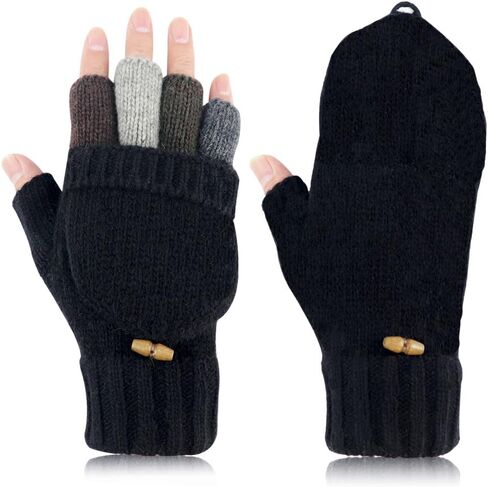 Akayboya Winter Warm Knitted Fingerless Gloves Convertible Wool Gloves with Mittens Cover for Women and Men in Saudi Arabia