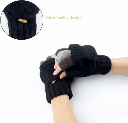 Akayboya Winter Warm Knitted Fingerless Gloves Convertible Wool Gloves with Mittens Cover for Women and Men in Saudi Arabia