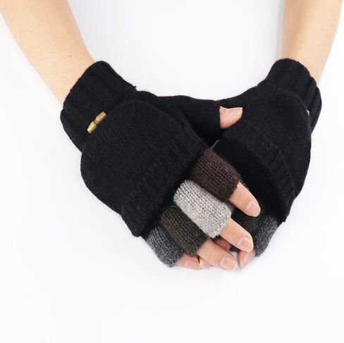 Akayboya Winter Warm Knitted Fingerless Gloves Convertible Wool Gloves with Mittens Cover for Women and Men in Saudi Arabia