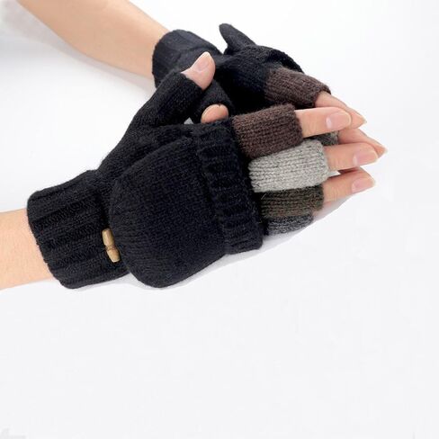 Akayboya Winter Warm Knitted Fingerless Gloves Convertible Wool Gloves with Mittens Cover for Women and Men in Saudi Arabia