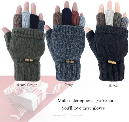 Akayboya Winter Warm Knitted Fingerless Gloves Convertible Wool Gloves with Mittens Cover for Women and Men in Saudi Arabia