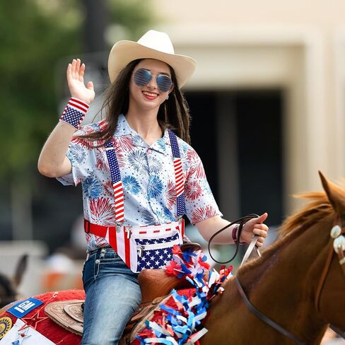 9 Pcs Patriotic Fanny Pack Beverage Beer Belt Set USA Belt Bag Suspenders Drink Holder American Flag Headband Wristband (Stylish) in Saudi Arabia