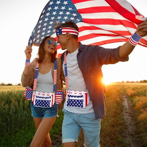 9 Pcs Patriotic Fanny Pack Beverage Beer Belt Set USA Belt Bag Suspenders Drink Holder American Flag Headband Wristband (Stylish) in Saudi Arabia
