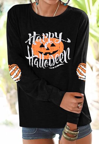 Happy Halloween T-Shirt Pumpkin Face Shirt Womens Long Sleeve Fall Pumpkin Shirt Halloween Raglan Baseball Tee Shirt Top in Saudi Arabia