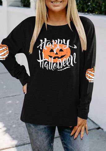 Happy Halloween T-Shirt Pumpkin Face Shirt Womens Long Sleeve Fall Pumpkin Shirt Halloween Raglan Baseball Tee Shirt Top in Saudi Arabia