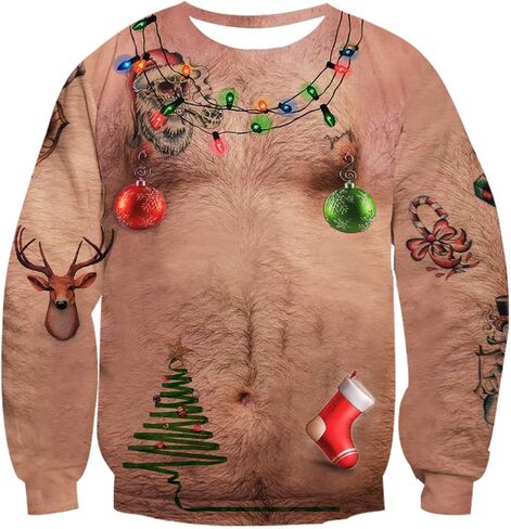 سويت شيرت Idgreatim للجنسين Ugly Christmas Crewneck برسومات ثلاثية الأبعاد وأكمام طويلة in Kuwait