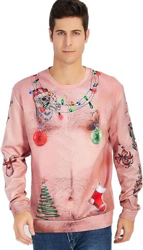 سويت شيرت Idgreatim للجنسين Ugly Christmas Crewneck برسومات ثلاثية الأبعاد وأكمام طويلة in Kuwait