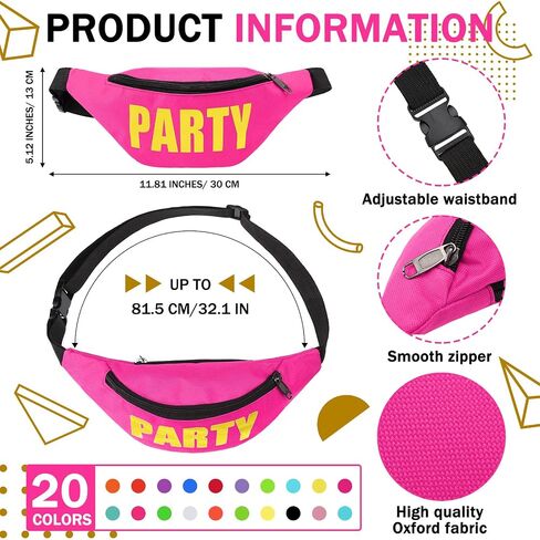 20 Pcs 80s Neon Party Fanny Pack Bulk Party Waist Bags Adjustable Crossbody Style Fanny Packs for Women Neon Accessories Waist Bag for Festival Travel Bachelorette Party Favors in Saudi Arabia