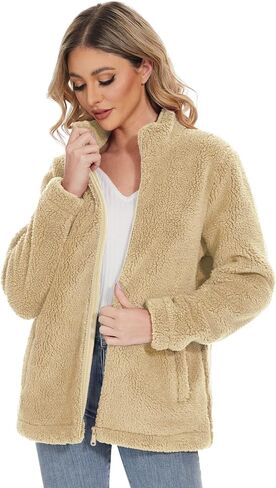 جاكيت شيربا للسيدات من MAGCOMSEN معطف تيدي غامض بسحاب كامل مع جيوب مبطن بالصوف ملابس غير رسمية للشتاء الدافئ in Kuwait