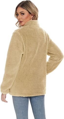 جاكيت شيربا للسيدات من MAGCOMSEN معطف تيدي غامض بسحاب كامل مع جيوب مبطن بالصوف ملابس غير رسمية للشتاء الدافئ in Kuwait