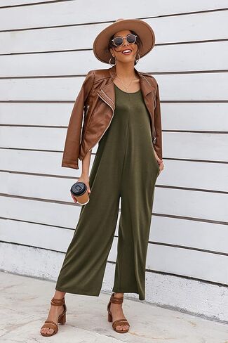 بيجامة نسائية من Ekouaer برقبة واسعة وسروال فضفاض كاجوال واسع الساق مع جيوب in Kuwait