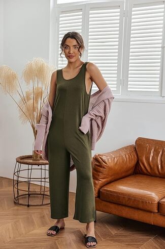 بيجامة نسائية من Ekouaer برقبة واسعة وسروال فضفاض كاجوال واسع الساق مع جيوب in Kuwait