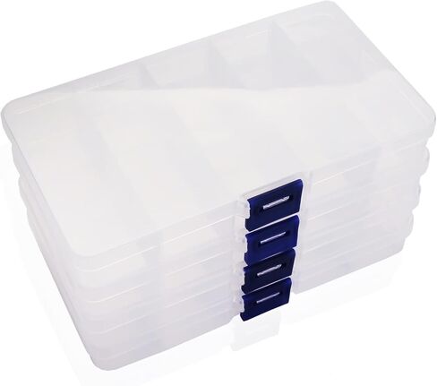 صناديق تنظيم المجوهرات من BOBDEFU للأقراط والمعلقات والخواتم ومطبخ المكياج، صندوق مجوهرات بلاستيكي شفاف مع صينية صغيرة قابلة للإزالة (15 شبكة، 4 عبوات) in Kuwait